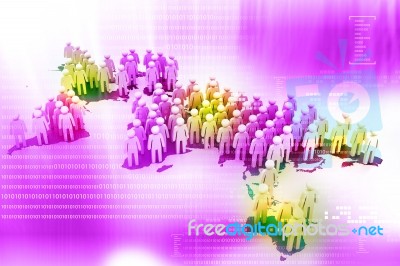 A Population Of Global People  On World Map Stock Image