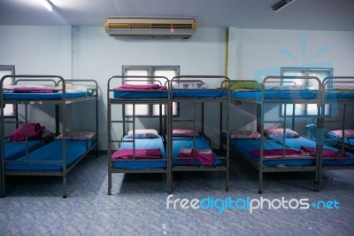 A Row Soldier Bunk Beds Stock Photo