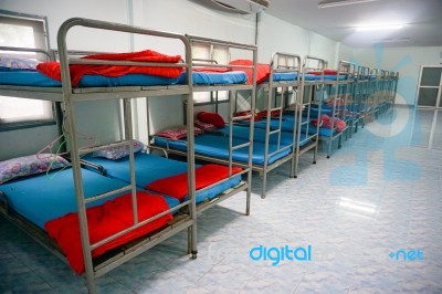 A Row Soldier Bunk Beds Stock Photo