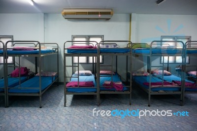 A Row Soldier Bunk Beds Stock Photo