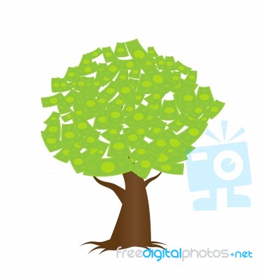 A Tree Growing Money In The Form Of Dollar Notes Stock Image