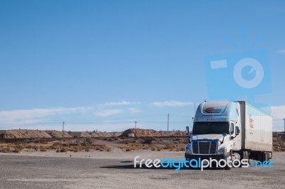 A Truck On The Rest Area Stock Photo