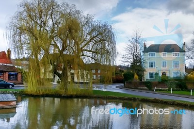 A View Of The Village Pond And The Weeping Willow Tree At Shoreh… Stock Photo