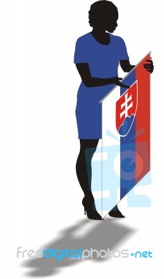 A Woman Holding A Slovak Flag Stock Image