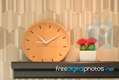 A Wooden Clock Stock Photo