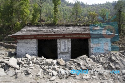 Abandoned Stone House In Nepal Stock Photo