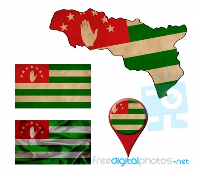 Abkhasia Flag, Map And Map Pointers Stock Image