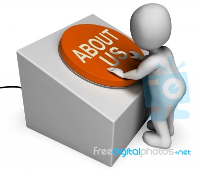 About Us Button Shows Introduction And Information Stock Image