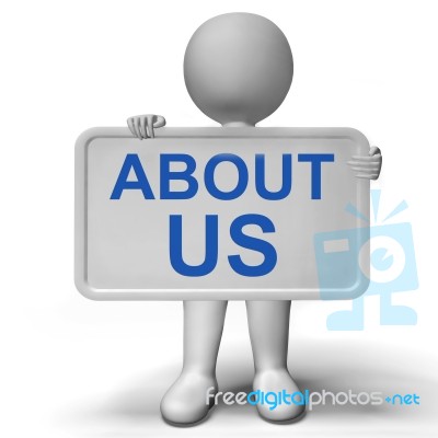 About Us Sign Showing Company Profile And Information Stock Image