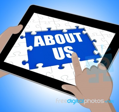 About Us Tablet Shows Contact And Website Information Stock Image