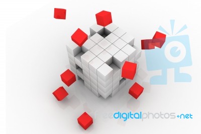 Abstract 3d Illustration Of Cube Assembling From Blocks Stock Image