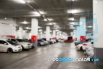 Abstract Blur Parking Car Indoor For Background Stock Photo