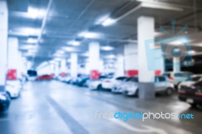 Abstract Blur Parking Car Indoor For Background Stock Photo