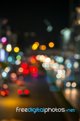 Abstract Blur Traffic And Car Lights Bokeh In Rush Hour Backgrou… Stock Photo