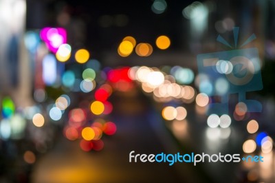 Abstract Blur Traffic And Car Lights Bokeh In Rush Hour Backgrou… Stock Photo