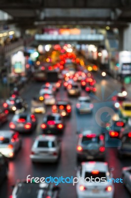 Abstract Blur Traffic And Car Lights Bokeh In Rush Hour Backgrou… Stock Photo