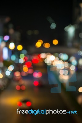 Abstract Blur Traffic And Car Lights Bokeh In Rush Hour Backgrou… Stock Photo