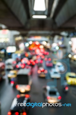 Abstract Blur Traffic And Car Lights Bokeh In Rush Hour Backgrou… Stock Photo