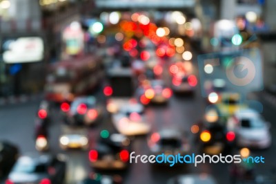 Abstract Blur Traffic And Car Lights Bokeh In Rush Hour Backgrou… Stock Photo