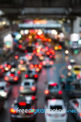 Abstract Blur Traffic And Car Lights Bokeh In Rush Hour Backgrou… Stock Photo