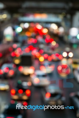 Abstract Blur Traffic And Car Lights Bokeh In Rush Hour Backgrou… Stock Photo