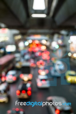 Abstract Blur Traffic And Car Lights Bokeh In Rush Hour Backgrou… Stock Photo