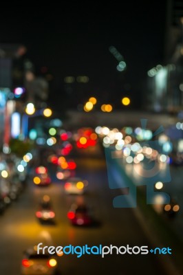 Abstract Blur Traffic And Car Lights Bokeh In Rush Hour Backgrou… Stock Photo