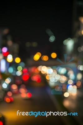 Abstract Blur Traffic And Car Lights Bokeh In Rush Hour Backgrou… Stock Photo