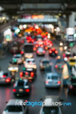 Abstract Blur Traffic And Car Lights Bokeh In Rush Hour Backgrou… Stock Photo