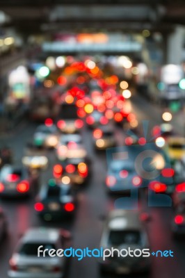 Abstract Blur Traffic And Car Lights Bokeh In Rush Hour Backgrou… Stock Photo