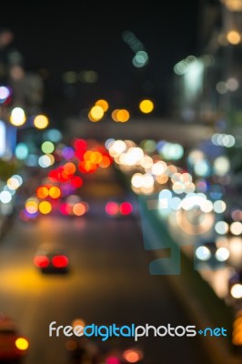 Abstract Blur Traffic And Car Lights Bokeh In Rush Hour Backgrou… Stock Photo