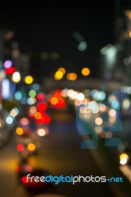 Abstract Blur Traffic And Car Lights Bokeh In Rush Hour Backgrou… Stock Photo