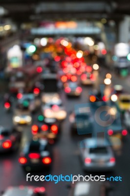 Abstract Blur Traffic And Car Lights Bokeh In Rush Hour Backgrou… Stock Photo