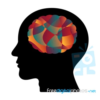 Abstract Colorful Curve Shape Human Head Brain Stock Image