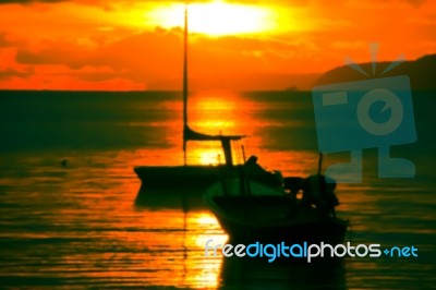 Abstract Colorful Motion Blurred Sunset On Sea Stock Photo