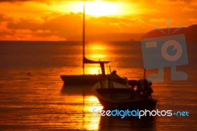 Abstract Colorful Motion Blurred Sunset On Sea Stock Photo