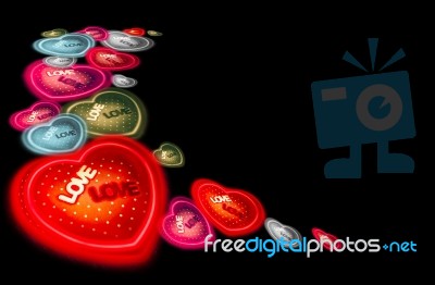 Abstract Heart-shaped Set Different Color On Black Background Stock Photo