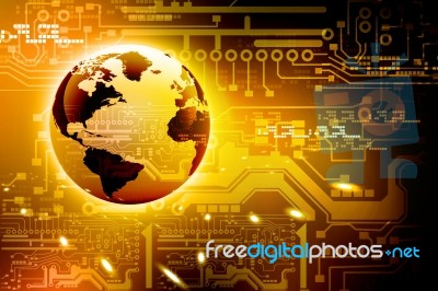 Abstract High Tech Circuit Board And World Stock Image