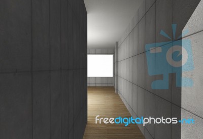 Abstract Interior With Bare Concrete Wall And Wood Floor Stock Image