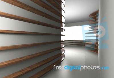 Abstract Interior With Curve Wood Shelfs Stock Image