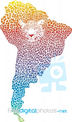 Abstract Jaguar On The Map Of South America Stock Image