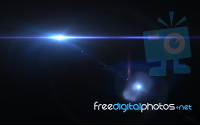 Abstract Lens Flare Effect In Space With Horizontal Black Background Stock Image