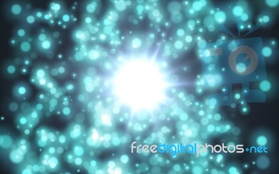 Abstract Lens Flare With Bokeh Around Illustration.beautiful Blue Light And Sparkle On Black Background.nature Flare On Space Stock Image