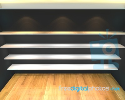 Abstract Shelves With Black Empty Room Stock Image