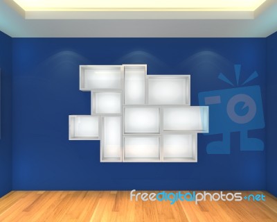 Abstract Shelves With Blue Empty Room Stock Image