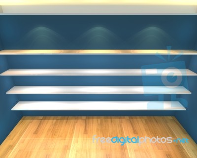 Abstract Shelves With Blue Empty Room Stock Image