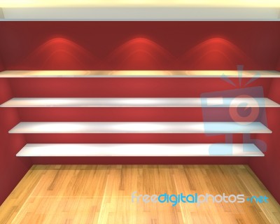 Abstract Shelves With Red Empty Room Stock Image