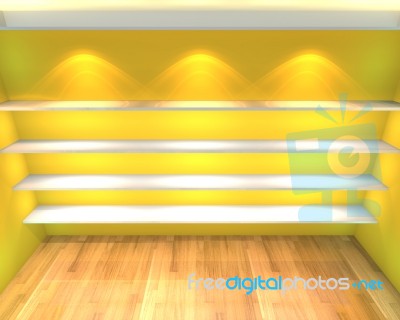 Abstract Shelves With Yellow Empty Room Stock Image