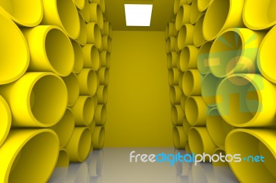 Abstract Sphere Yellow Room Shelves Stock Image