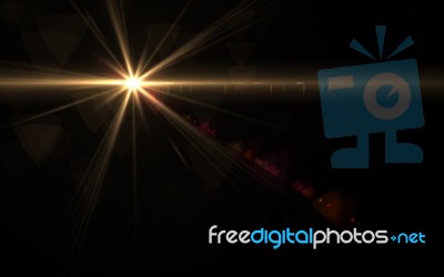 Abstract Sun Burst With Digital Lens Flare Light Black Background Stock Image